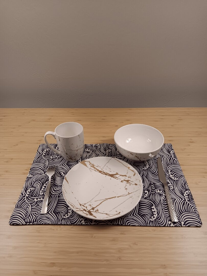 Navy blue and white cotton Japanese Placemats 