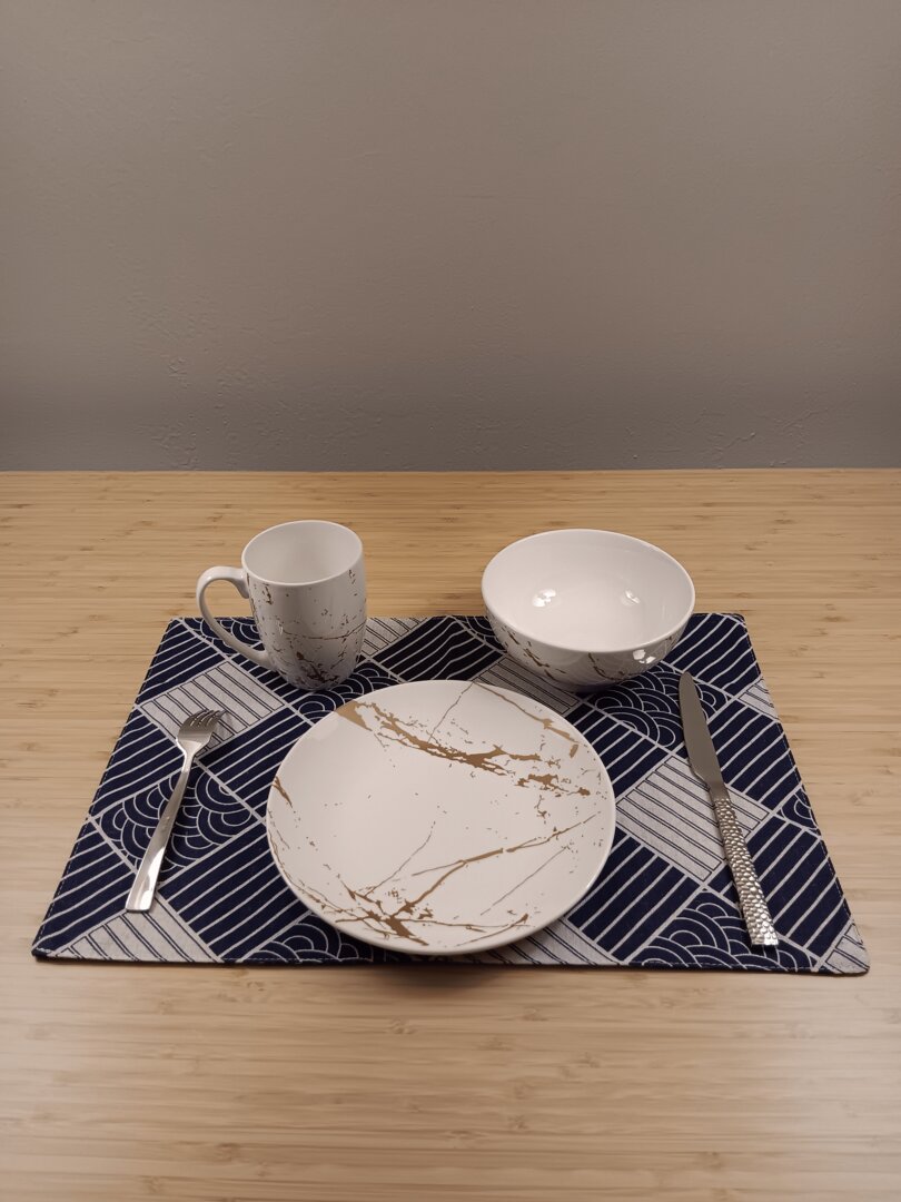 Navy blue and white cotton Japanese Placemats 