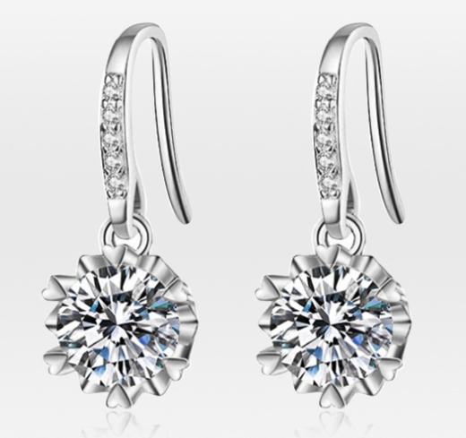 Moissanite Snowflake Earrings Sterling Silver 1 Carat Hooks