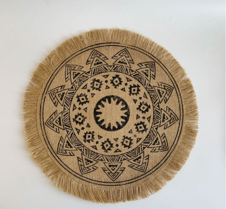 Round Boho Placemats - Vintage Farmhouse - Jute Cotton Hemp