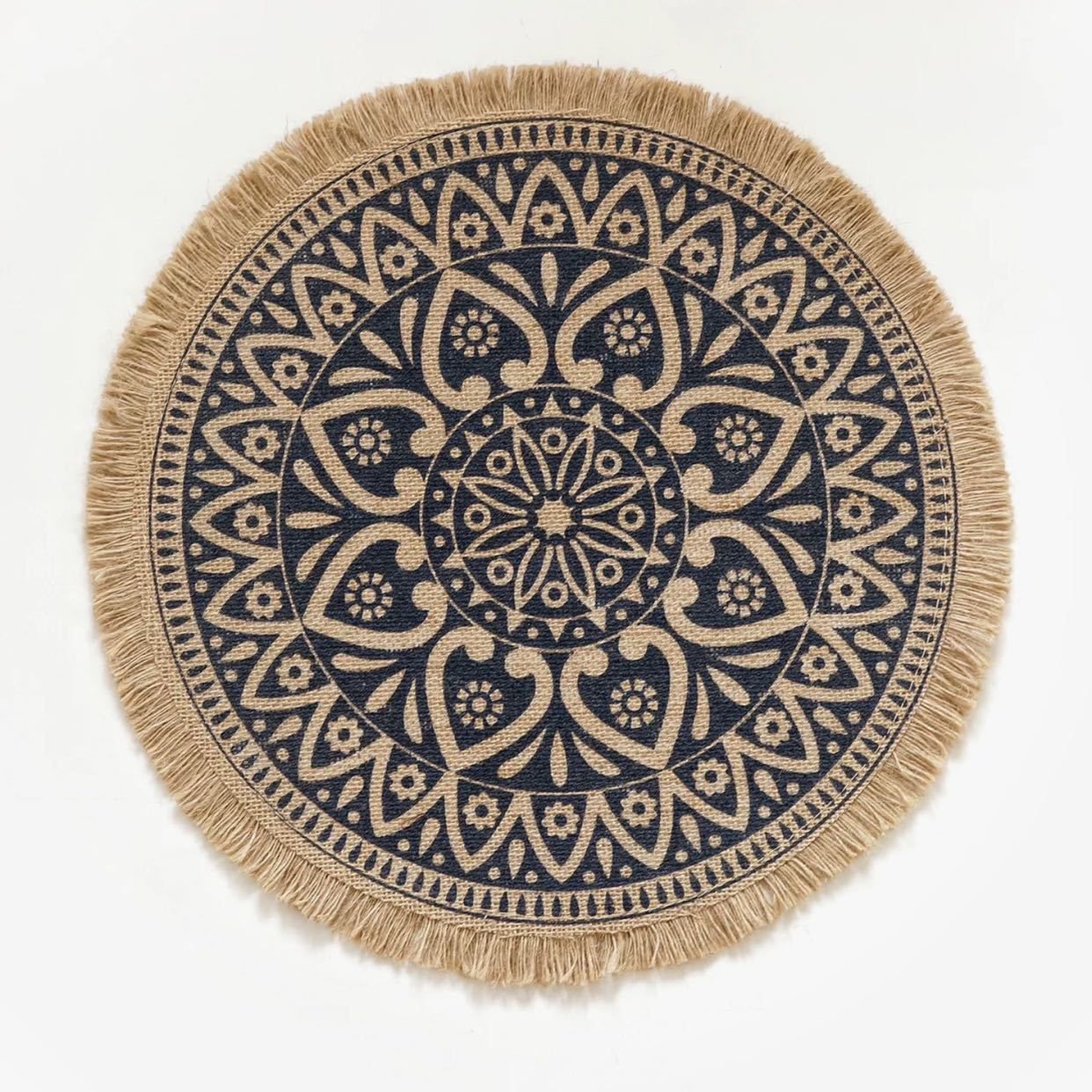 Round Boho Placemats - Vintage Farmhouse - Jute Cotton Hemp