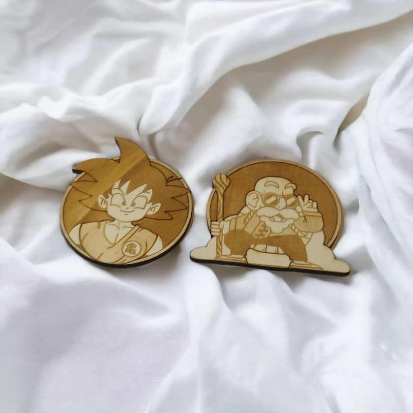 Durable and Stylish Dragon Ball Coasters for Anime Fans featuring Kid Goku and Master Roshi