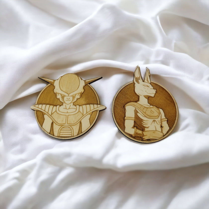 Beautifully Etched Dragon Ball Coasters featuring Freeza and Beerus for your drinkware