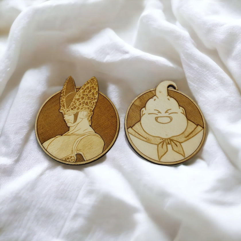 High-Quality Dragon Ball Coasters featuring Cell and Majin Boo - Handcrafted in Portugal