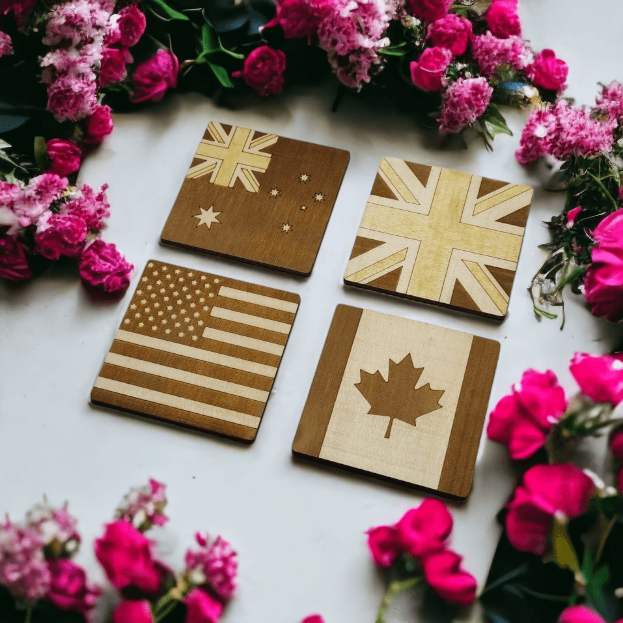 Flags Wooden Coasters - Handmade Gift - Housewarming - Wood Kitchenware-2