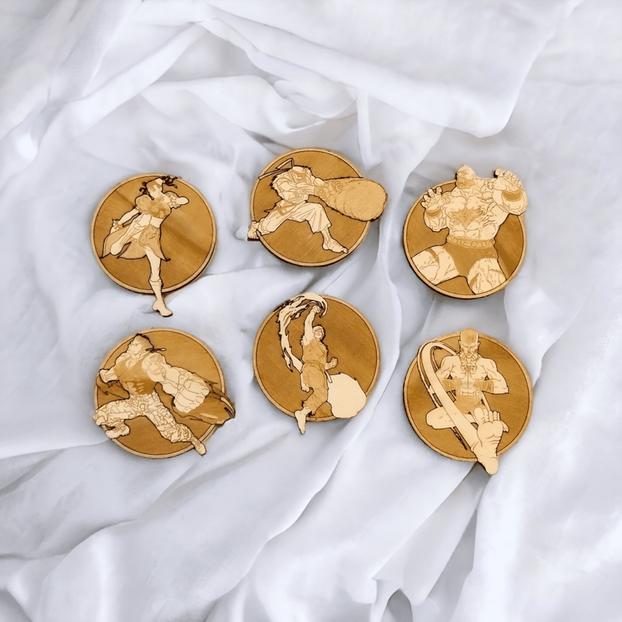 Set of 6 Street Fighter Wooden Coasters - Handmade Gift - Housewarming - Wood Kitchenware-0