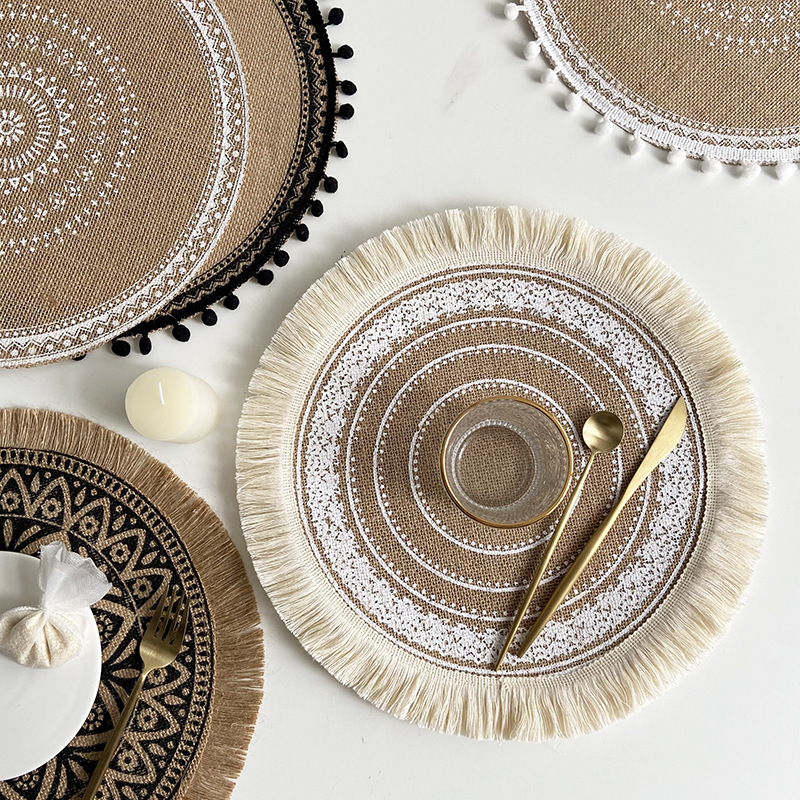 Round Boho Farmhouse Placemats - Jute Cotton Hemp - DECANTRE