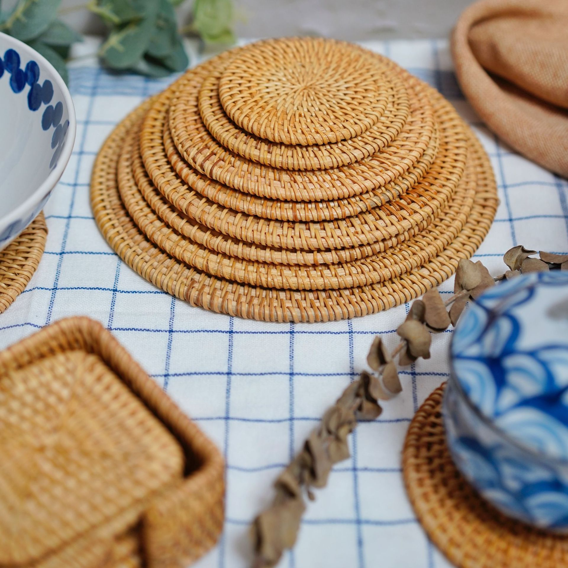 Brown Wicker Rattan Round Placemats – Table Mat Handmade