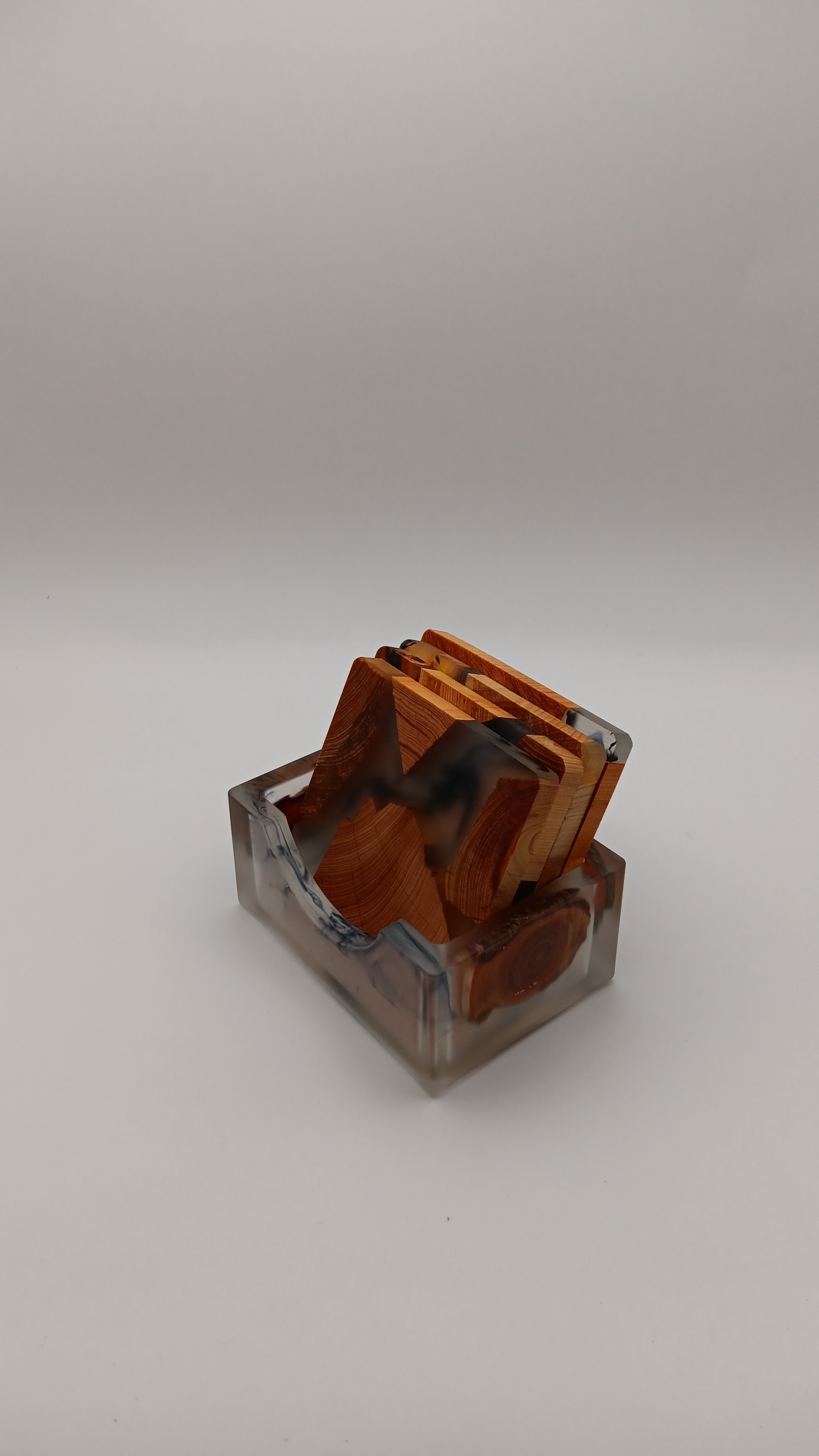 Square Wooden Resin Coasters with Holder - Handmade | DECANTRE