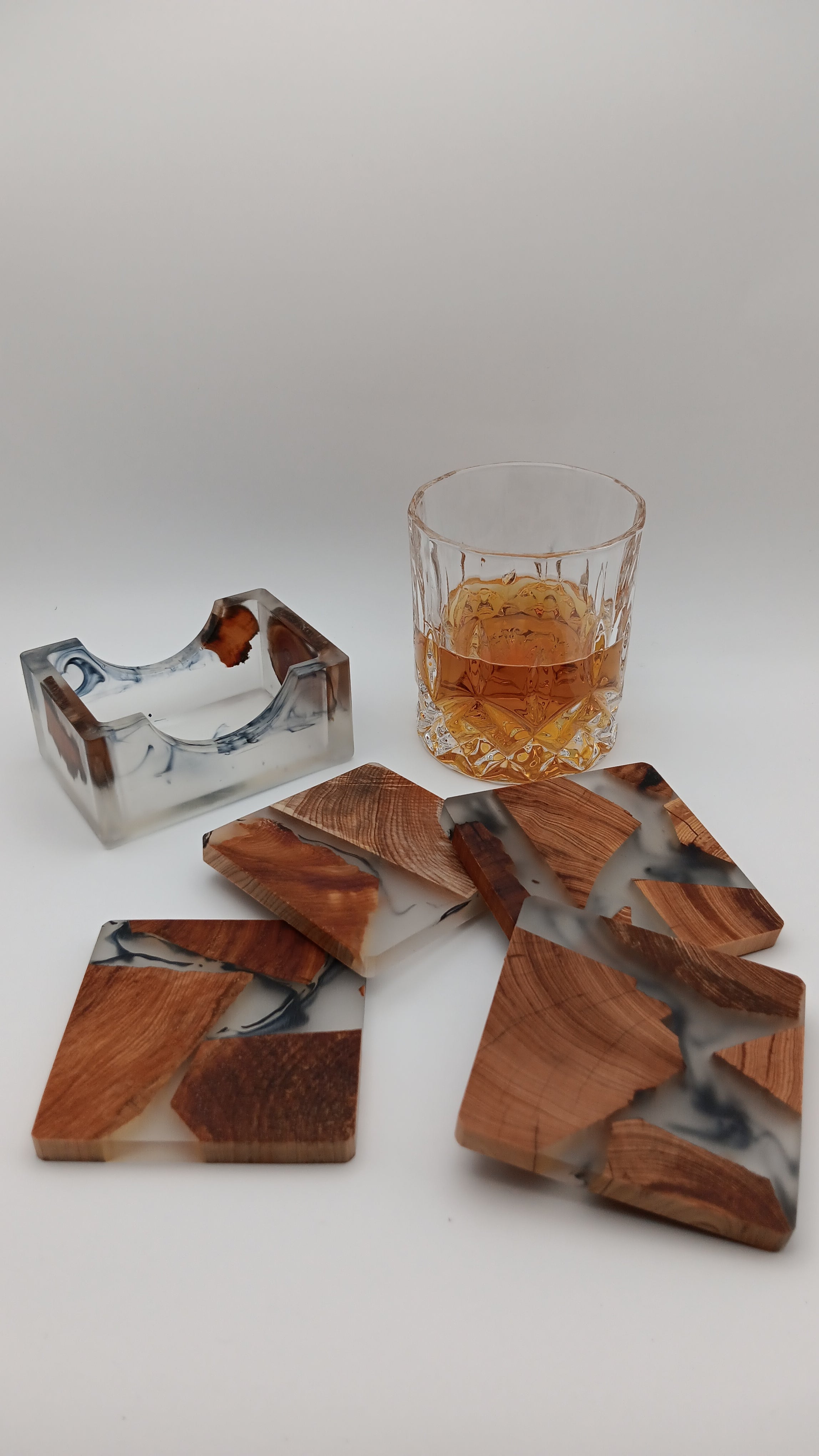 Square Wooden Resin Coasters with Holder - Handmade | DECANTRE