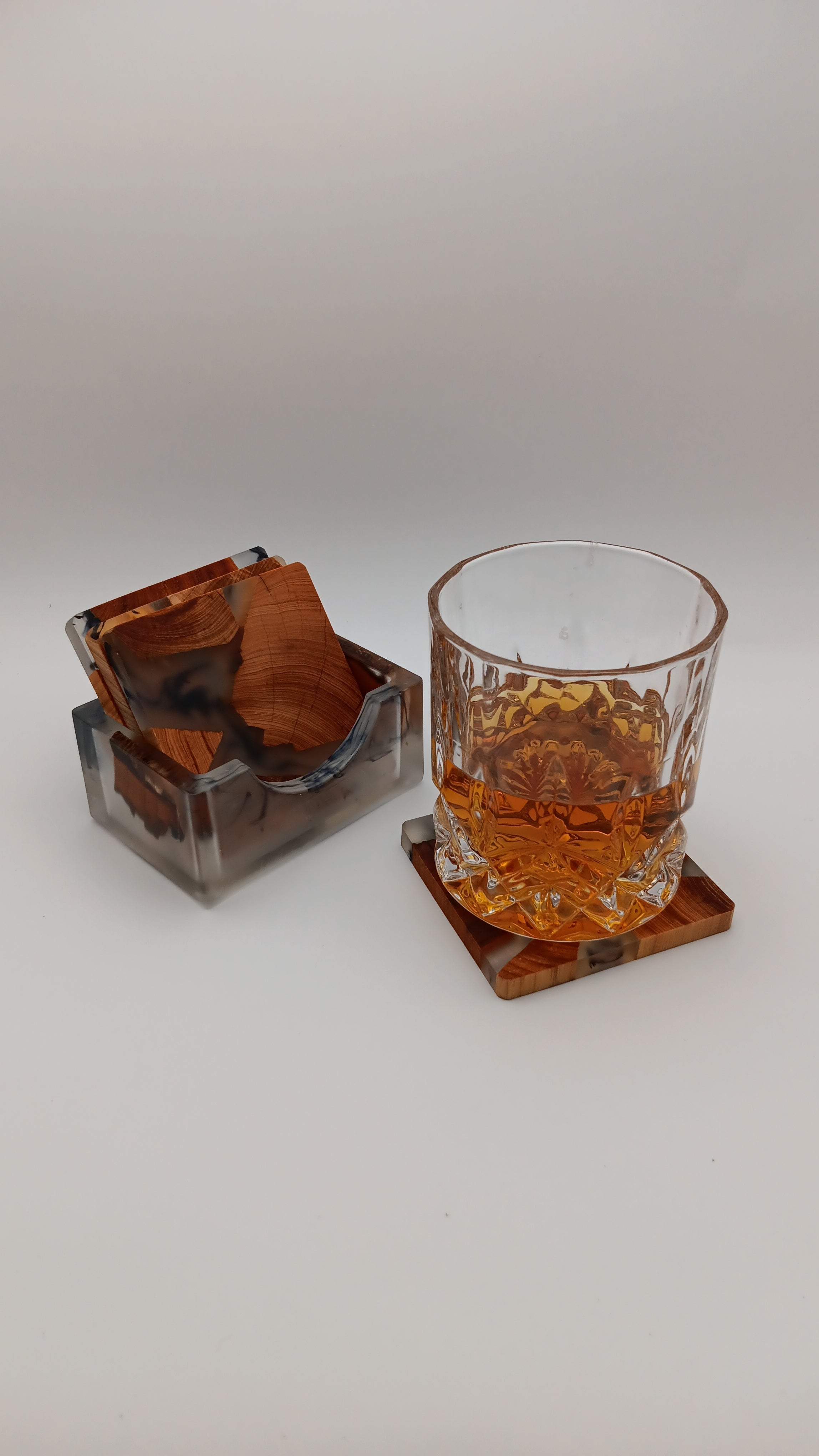 Square Wooden Resin Coasters with Holder - Handmade | DECANTRE