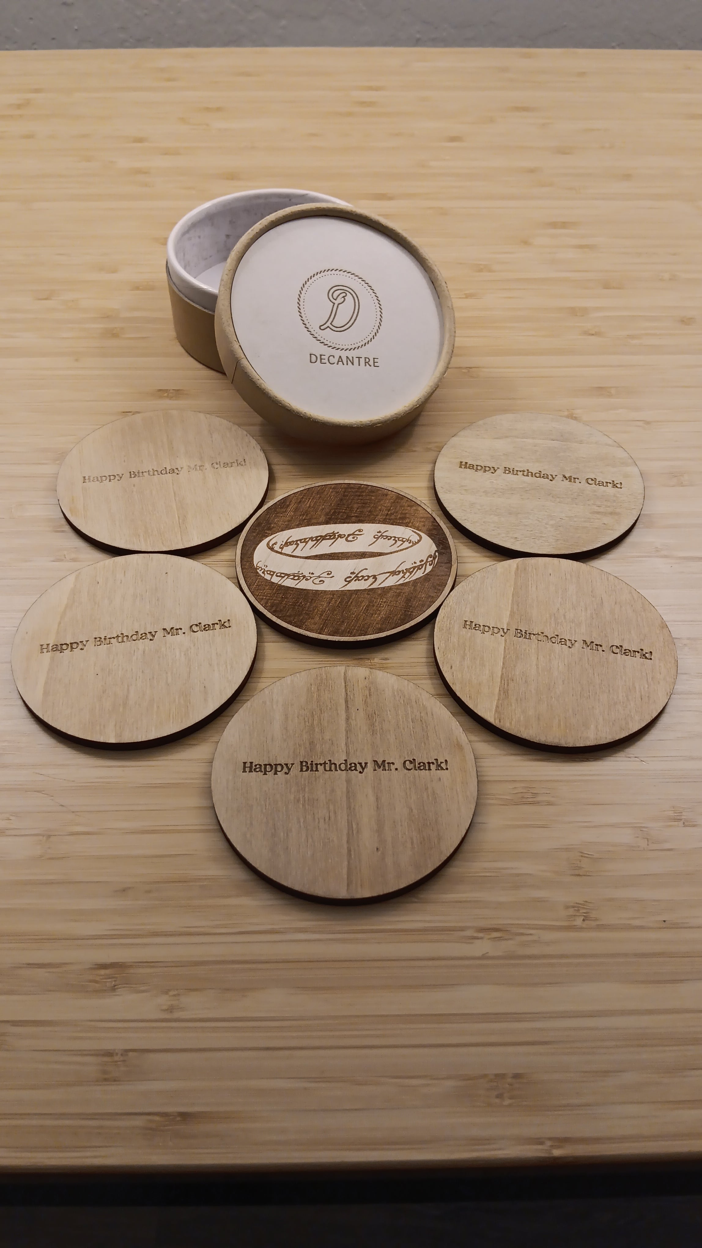 Personalized LOTR Wooden Coasters Set Laser Engraved Custom