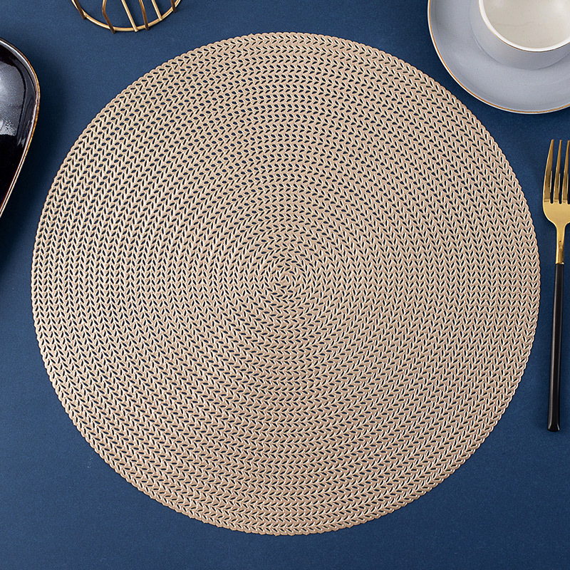 Round Modern Vinyl Placemats: Gold PVC Non-Slip Table Mats