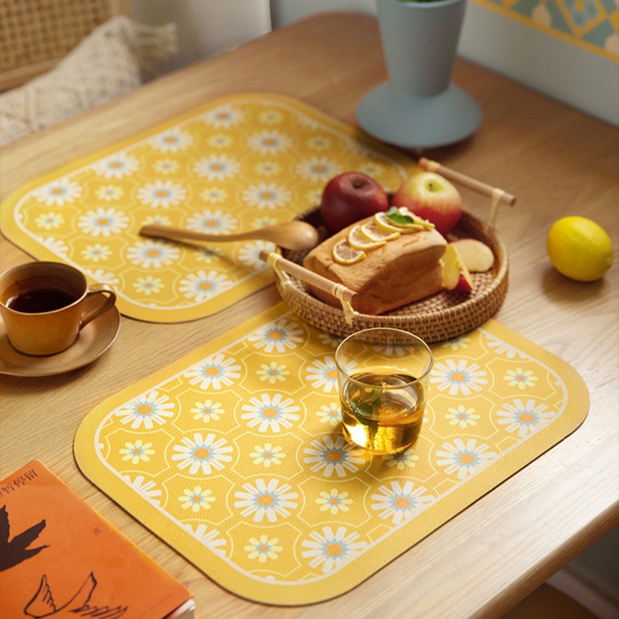 Bright and Waterproof Yellow Leather Placemats for Kids