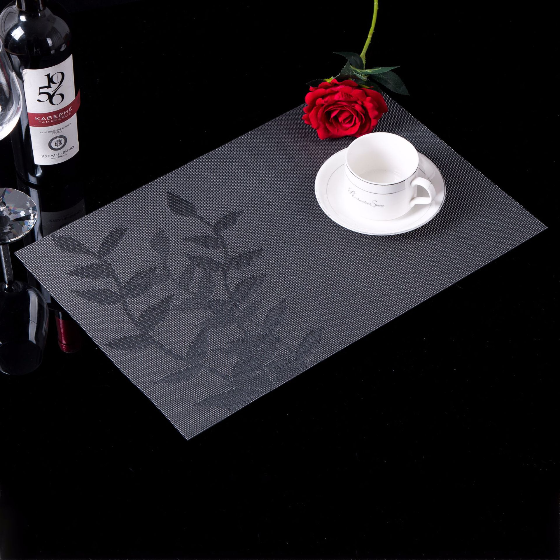 Modern Vinyl Rectangle Placemats - Elegant PVC Black Red