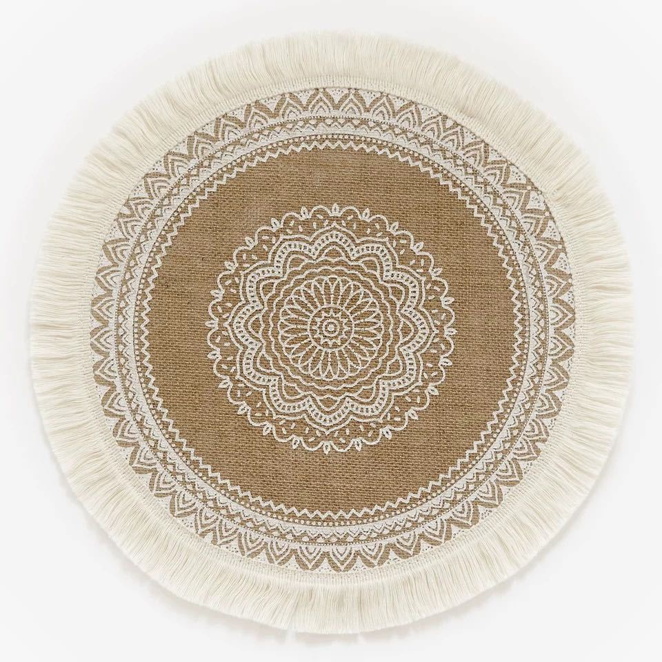 Round Boho Placemats - Vintage Farmhouse - Jute Cotton Hemp