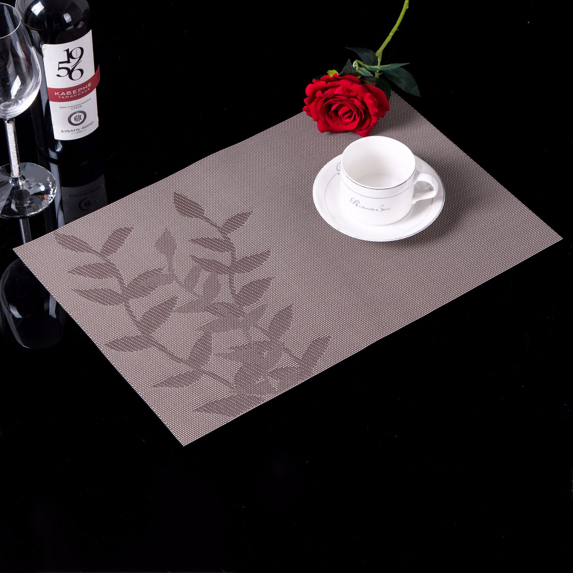 Modern Vinyl Rectangle Placemats - Elegant PVC Black Red