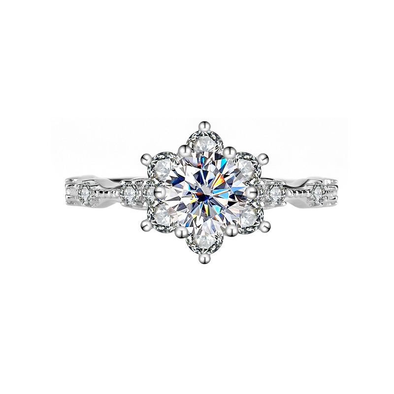 1 Carat Moissanite Sterling Silver Ring Snowflake Engagement