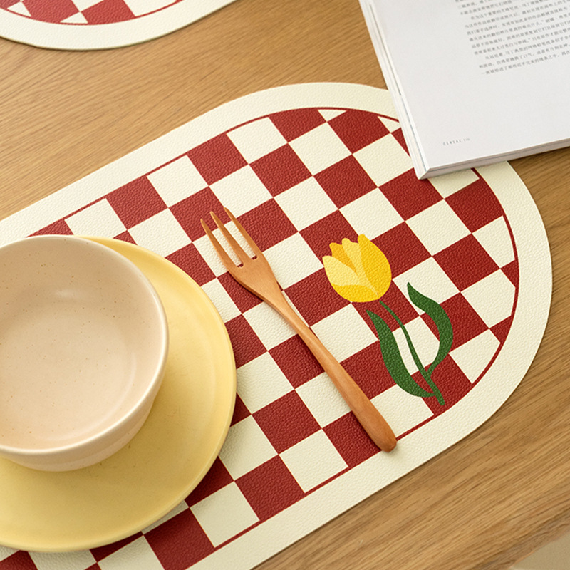 Checkered Leather Placemats: Waterproof & Durable Kids' Mats