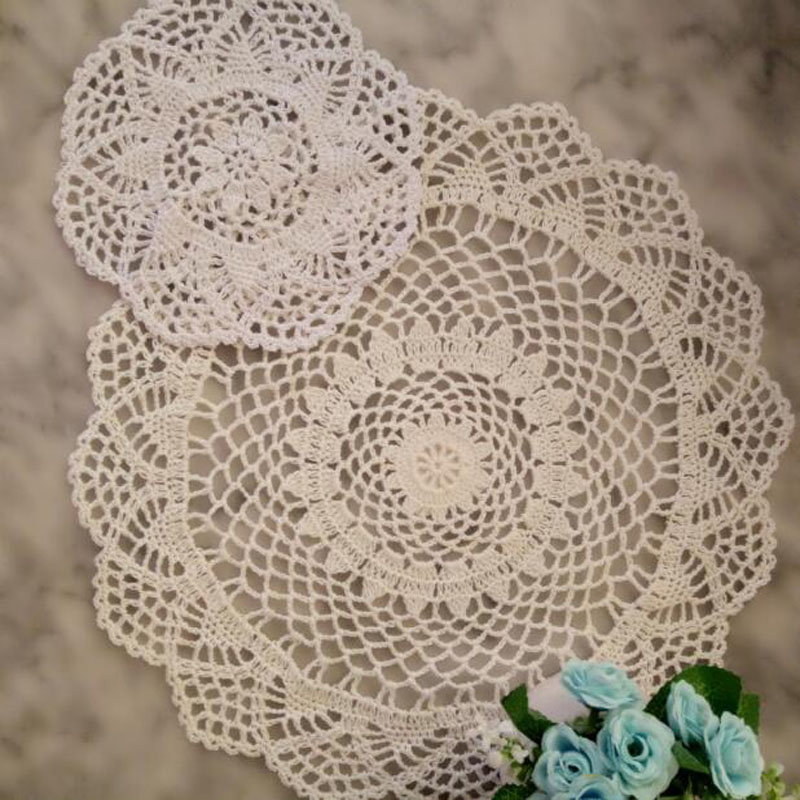 Round Crochet Placemats – 20cm Handmade Cotton in White & Beige