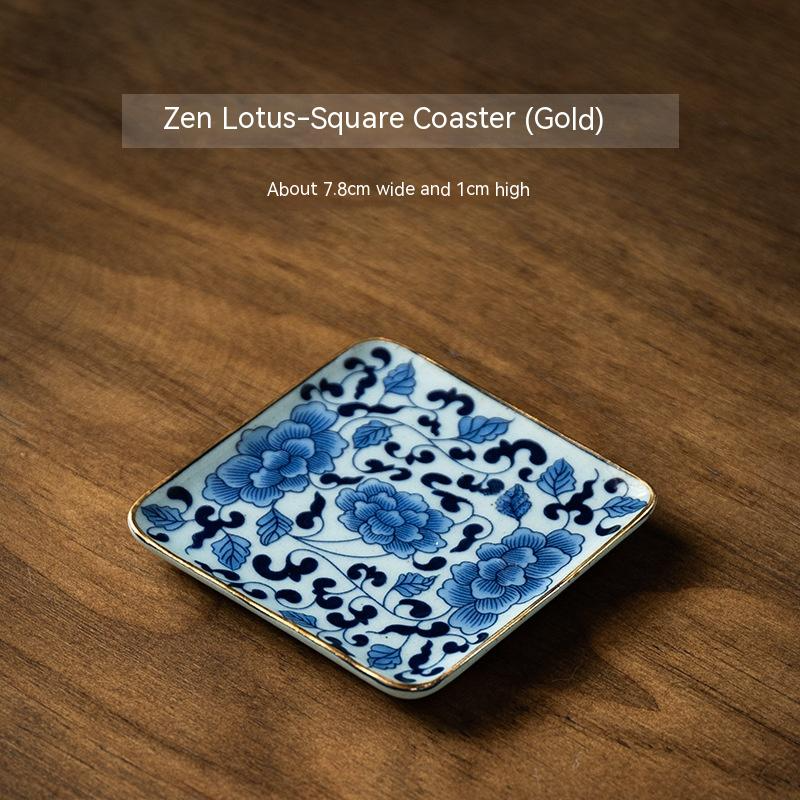 Japanese Ceramic Coasters - Square Round Gold - Tea Ceremony