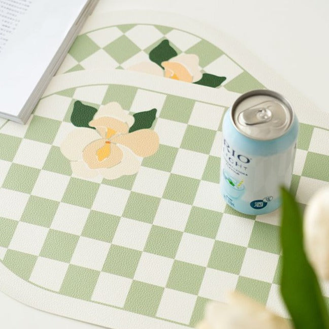 Checkered Leather Placemats: Waterproof & Durable Kids' Mats