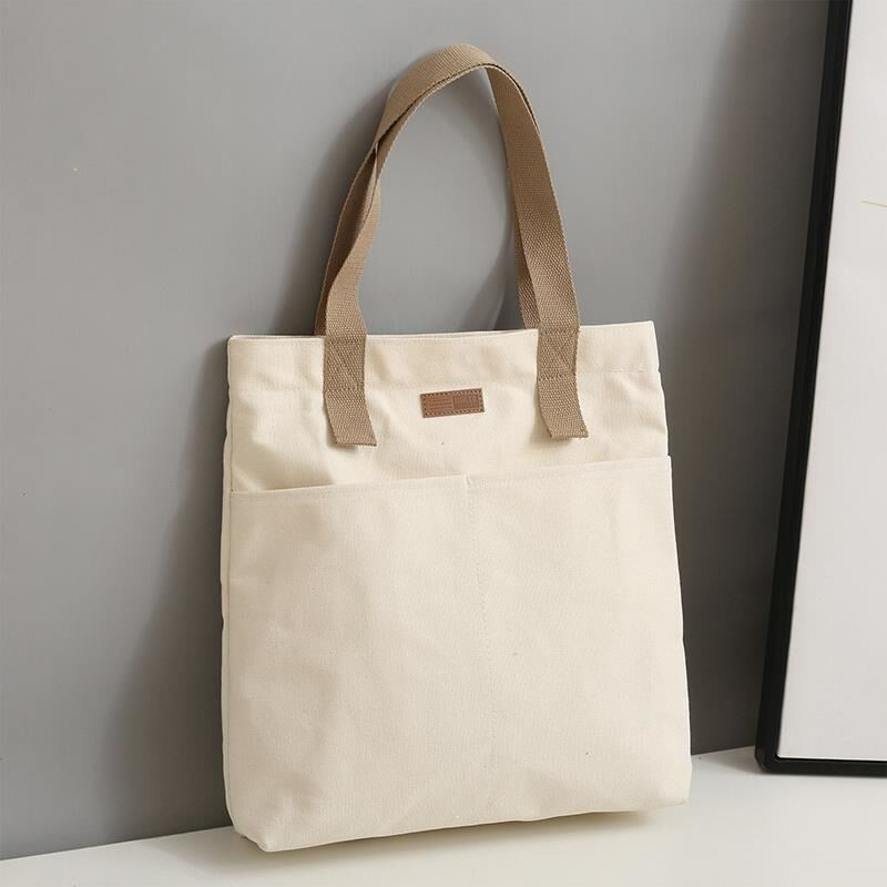 Laptop Zippered Canvas Tote Bags - Black Brown - DECANTRE