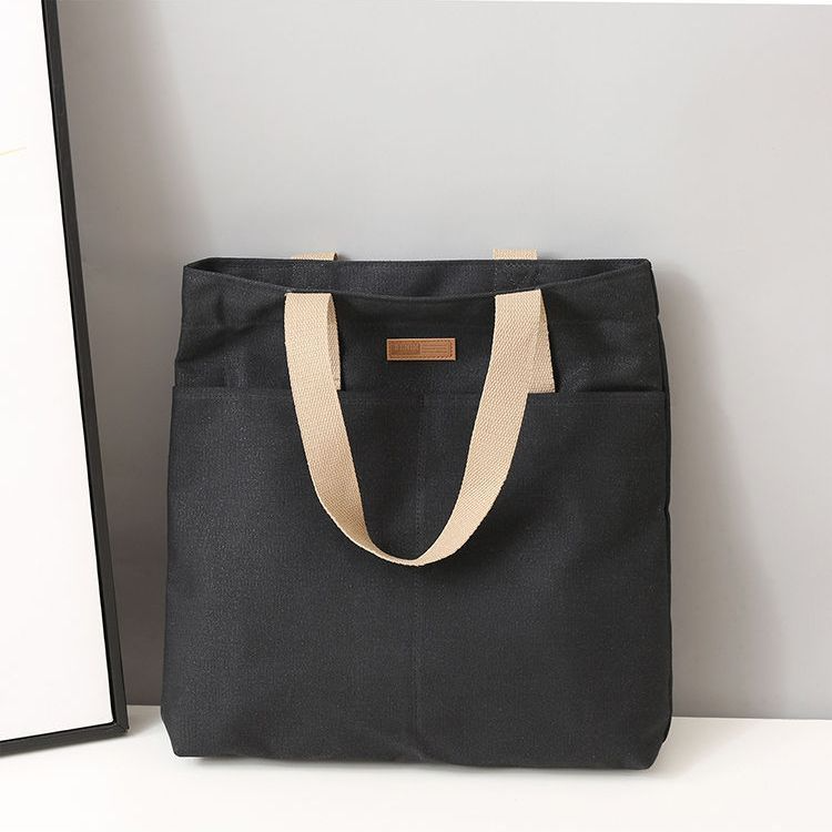 Laptop Zippered Canvas Tote Bags - Black Brown - DECANTRE