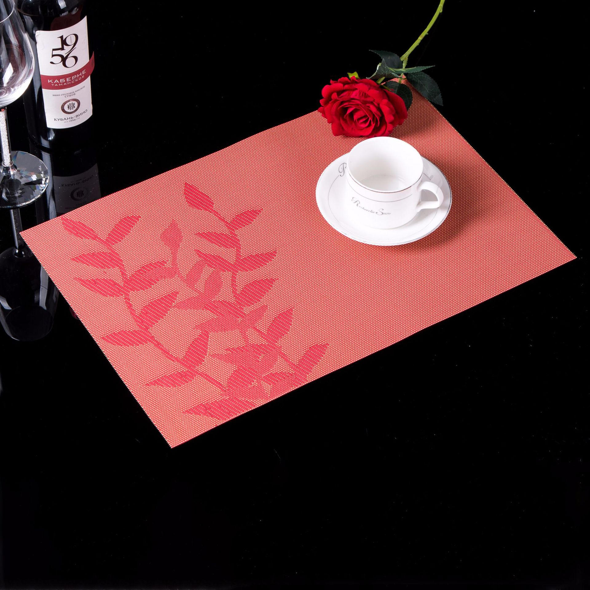 Modern Vinyl Rectangle Placemats - Elegant PVC Black Red