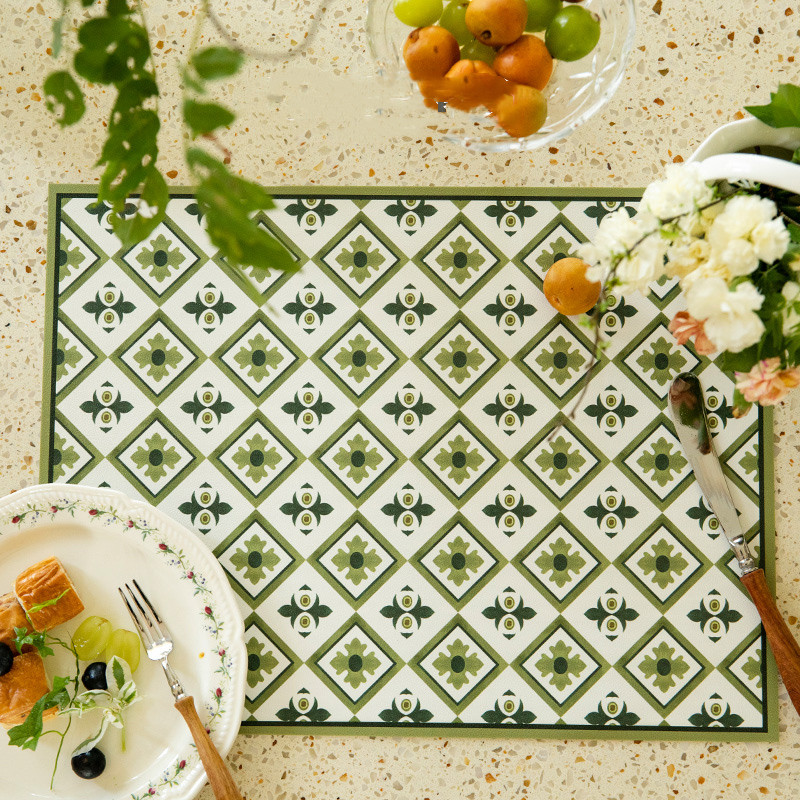 Buy Thick Green Leather Waterproof and Oil-Proof Placemats