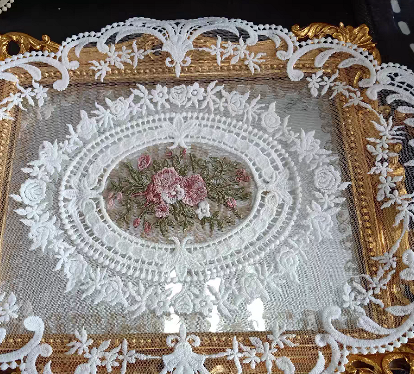 White & Beige Lace Placemats - French Vintage Crochet Design