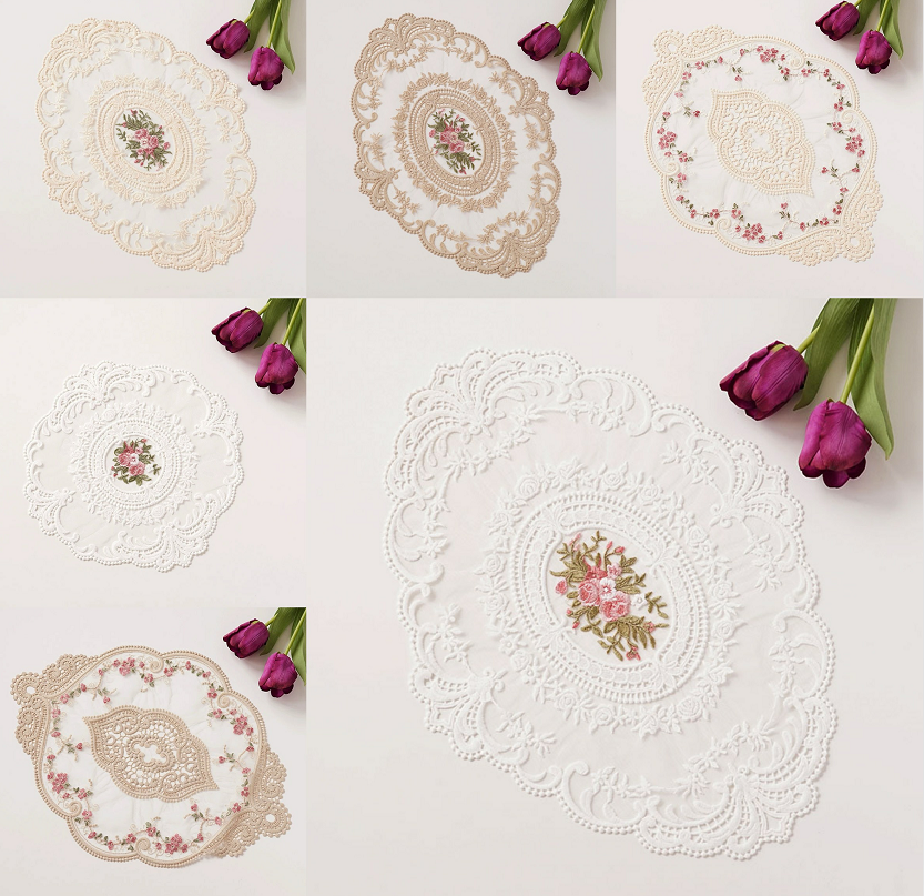 White & Beige Lace Placemats - French Vintage Crochet Design