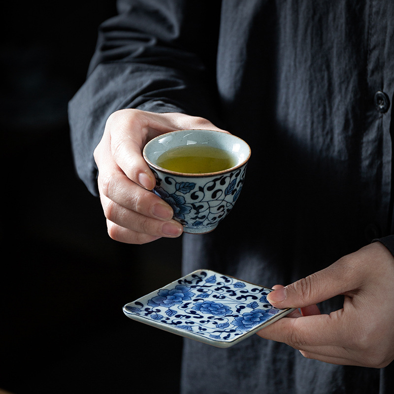 Japanese Ceramic Coasters - Square Round Gold - Tea Ceremony