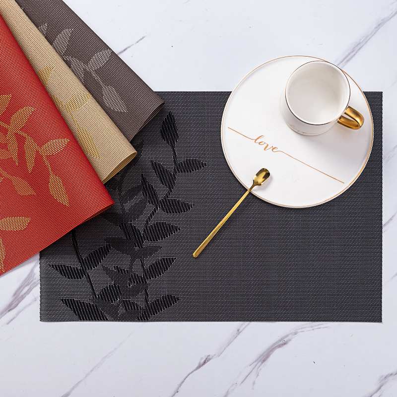 Modern Vinyl Rectangle Placemats - Elegant PVC Black Red