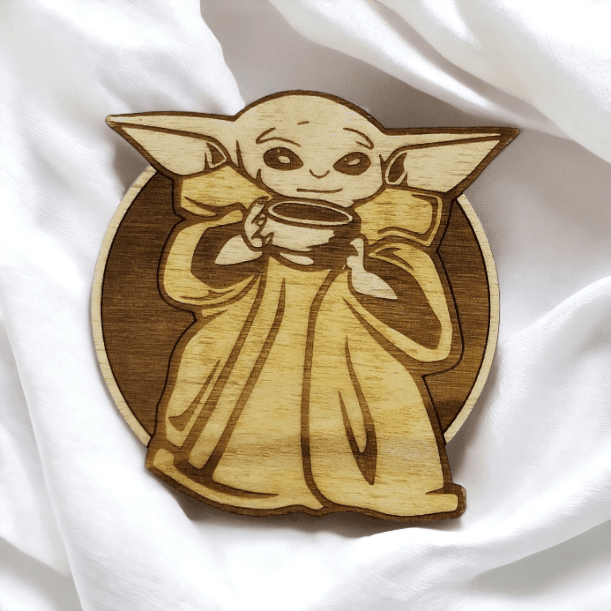 Set of 6 Baby Yoda Wooden Coasters - Handmade Gift - Housewarming - Wood Kitchenware - Baby Yoda - The Mandalorian-3