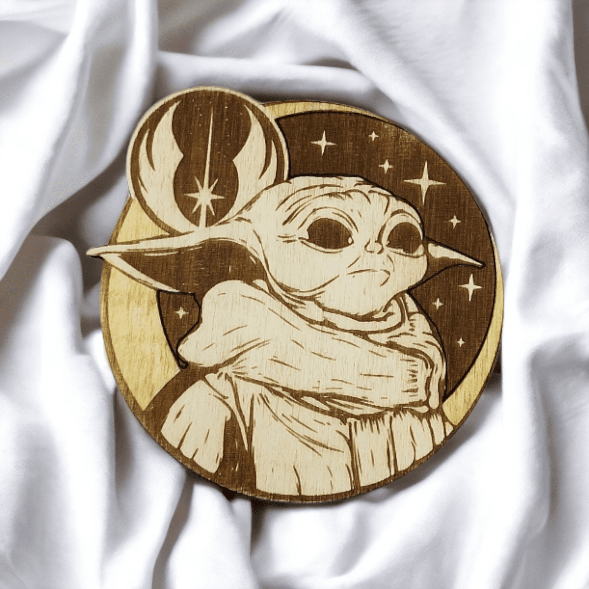 Set of 6 Baby Yoda Wooden Coasters - Handmade Gift - Housewarming - Wood Kitchenware - Baby Yoda - The Mandalorian-6