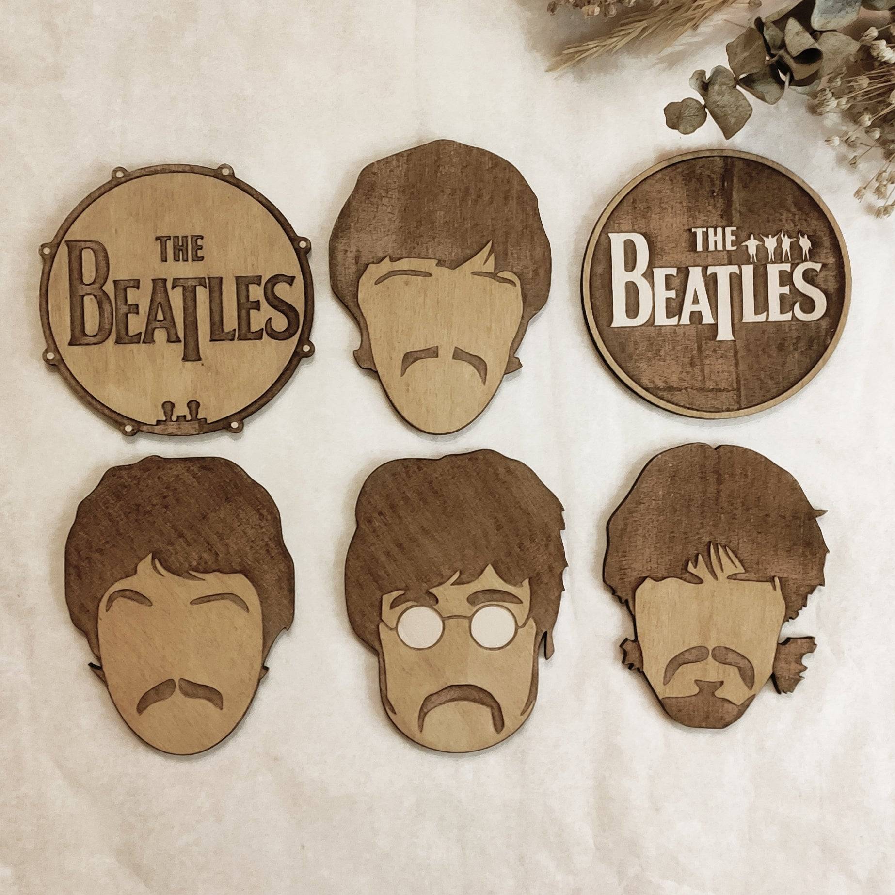 Set of 6 The Beatles Wooden Coasters - Handmade Gift - Housewarming - Wood Kitchenware - Rock Band-0