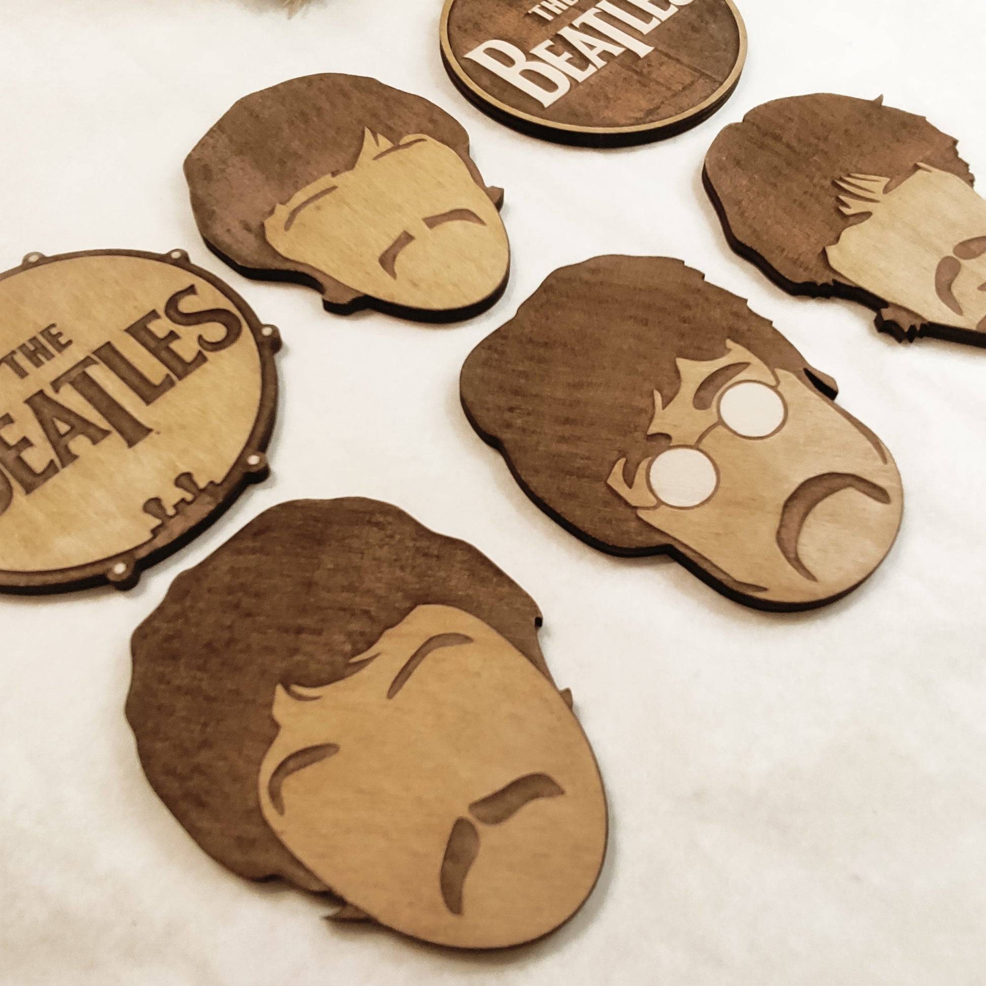 Set of 6 The Beatles Wooden Coasters - Handmade Gift - Housewarming - Wood Kitchenware - Rock Band-1