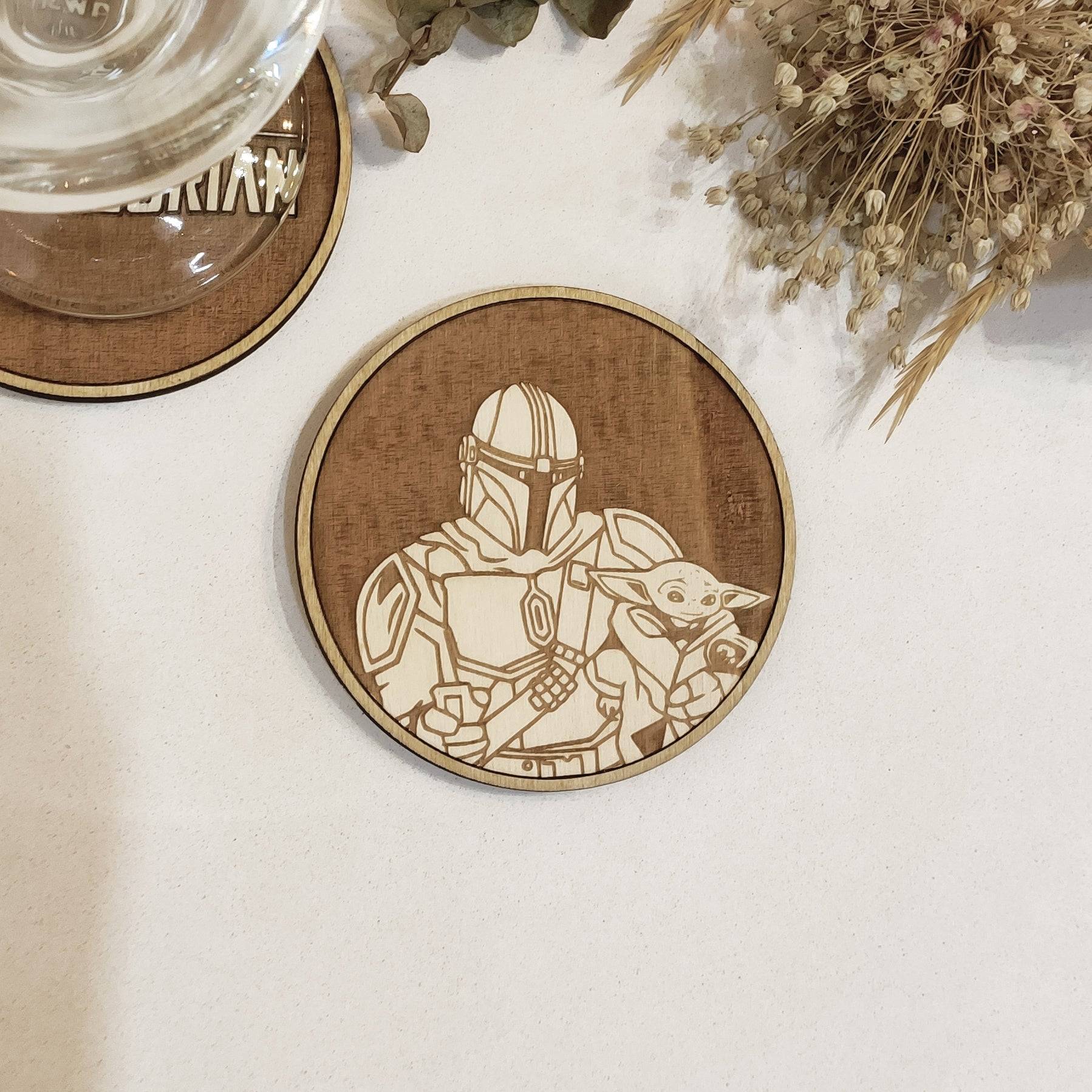 Set of 6 The Mandalorian Wooden Coasters - Handmade Gift - Housewarming - Wood Kitchenware-6