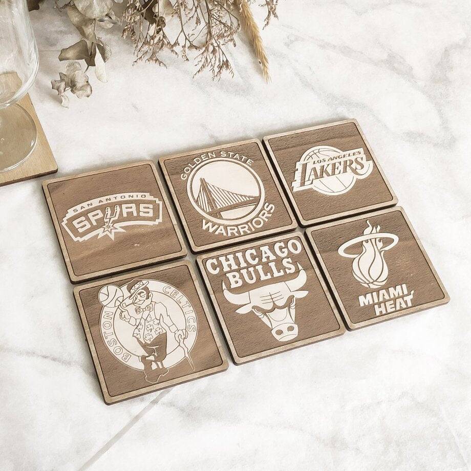 Eco-friendly NBA coasters - set of 6 wooden kitchenware