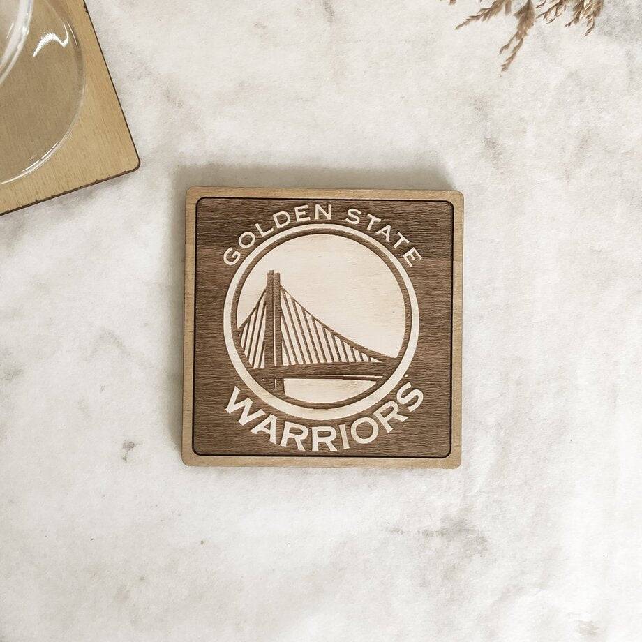 Handcrafted Golden State Warriors NBA Wooden Coasters - Ideal for Housewarming and Kitchen Decor