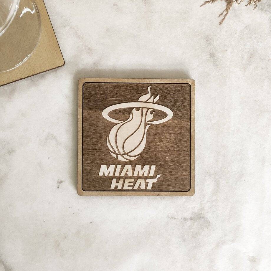 Handmade Miami Heat NBA wooden coasters - ideal for housewarming gifts and kitchenware.