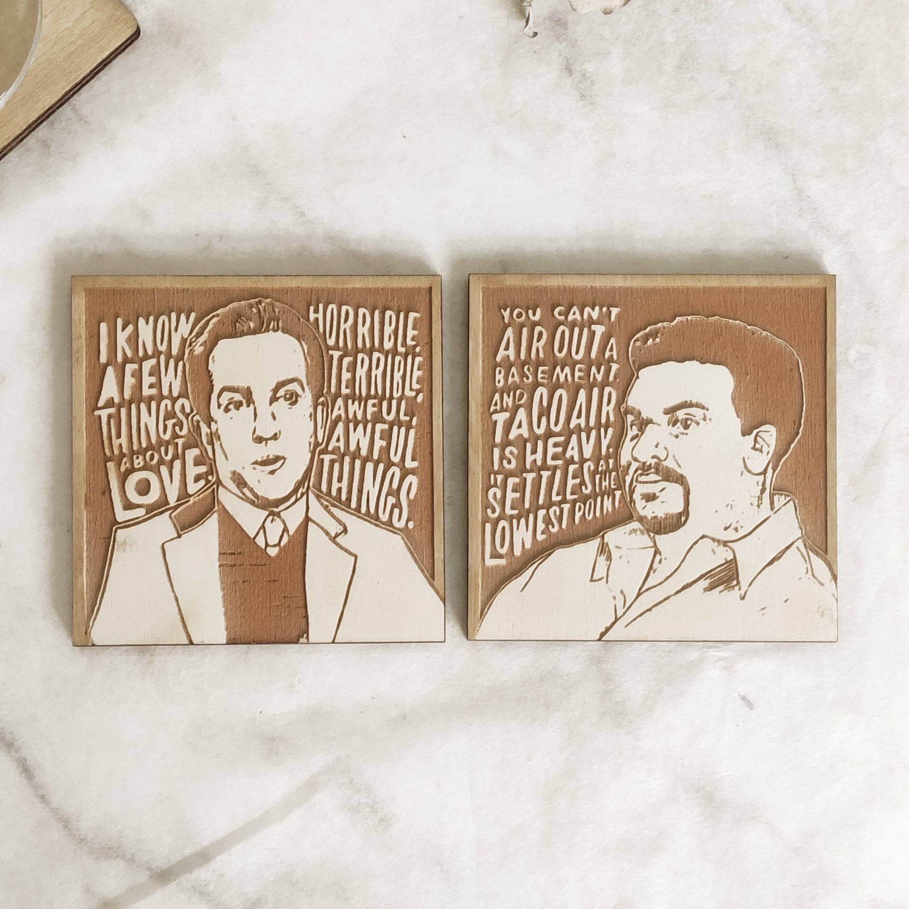 Set of 12 The Office Wooden Coasters - Handmade Gift - Housewarming - Wood Kitchenware-6