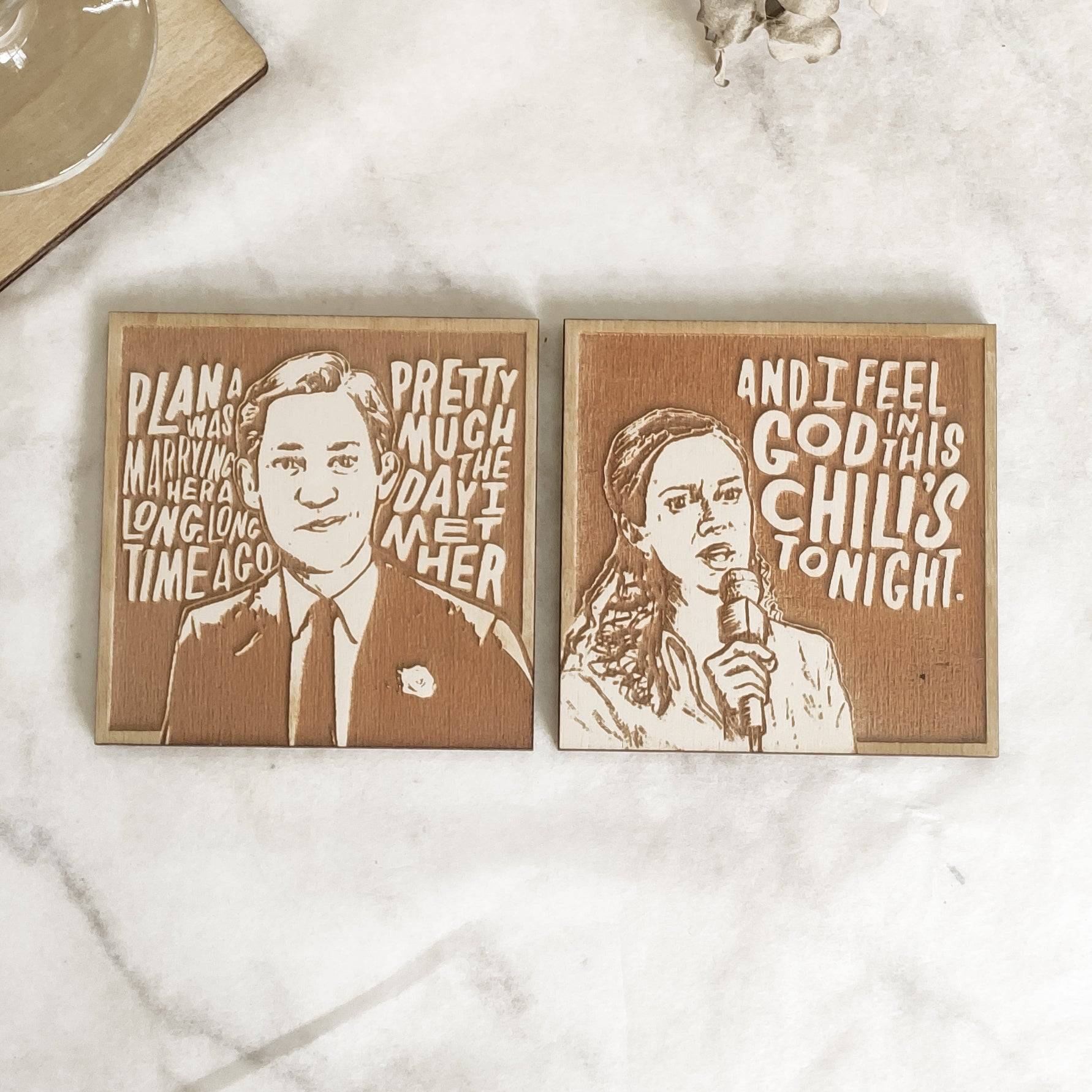 Set of 12 The Office Wooden Coasters - Handmade Gift - Housewarming - Wood Kitchenware-7