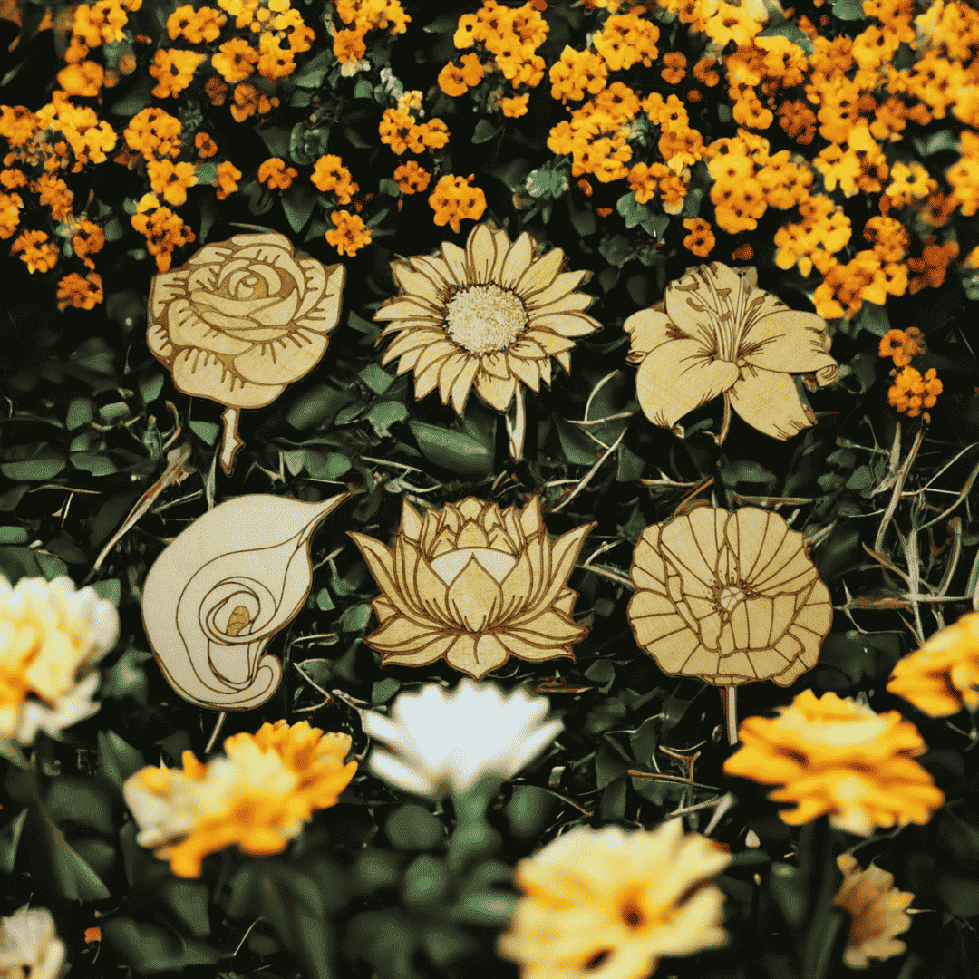 Handmade Flower Coasters Set of 6 - Natural Wooden Drinkware Coasters