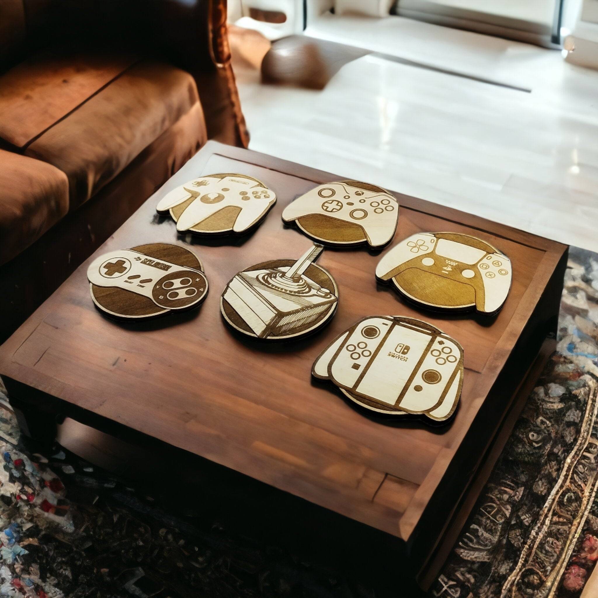 Set of 6 Videogames Controllers Wooden Coasters - Handmade Gift - Housewarming - Wood Kitchenware - Gamer-1