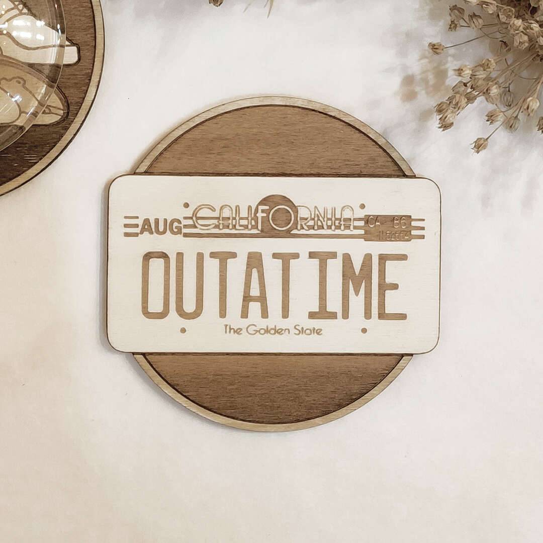 Set of 6 Back to The Future wooden coasters adding a unique touch to home décor