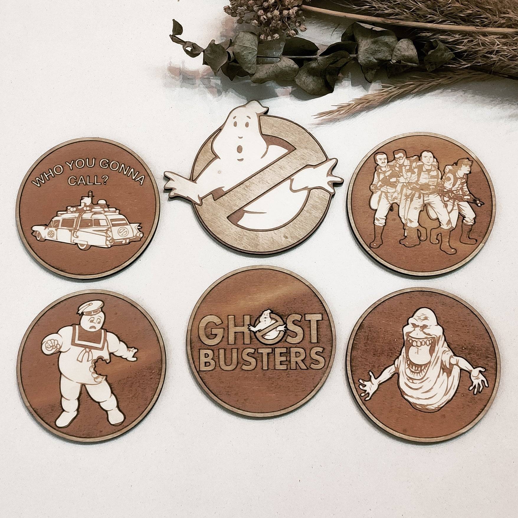 Set of 6 Ghostbusters Wooden Coasters - Handmade Gift - Housewarming - Wood Kitchenware-0