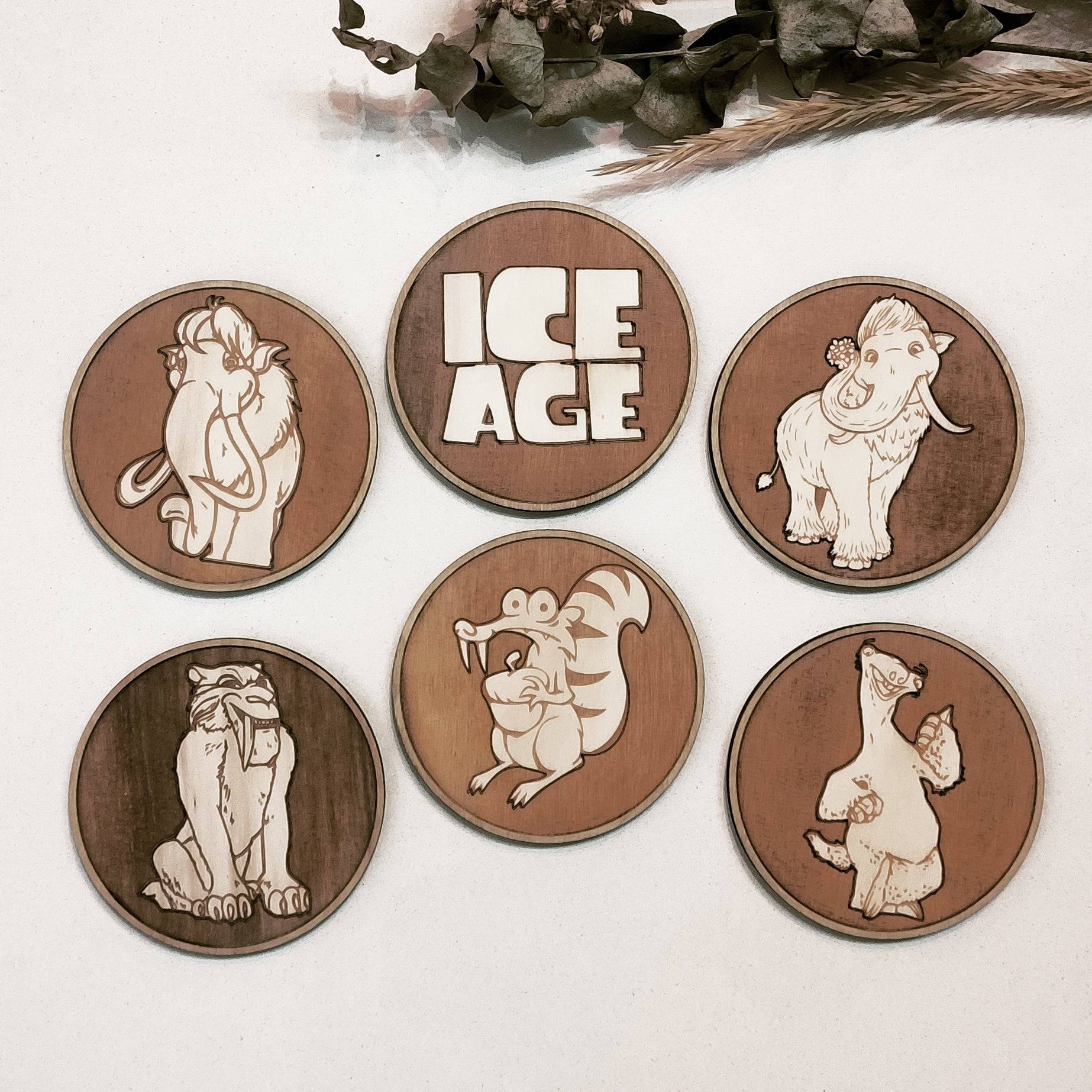 Set of 6 Ice Age Wooden Coasters - Handmade Gift - Housewarming - Wood Kitchenware-0