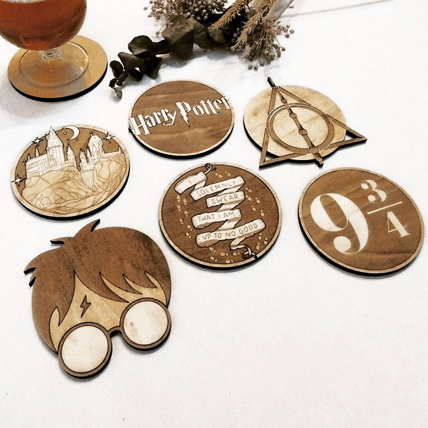 Personalized Harry Potter Wooden Coasters Set - Laser Custom